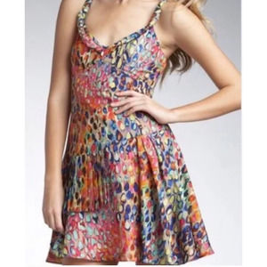 Nanette Lepore Multicolored Bright Raindrop Print A-Line Dress 8 Pink Orange